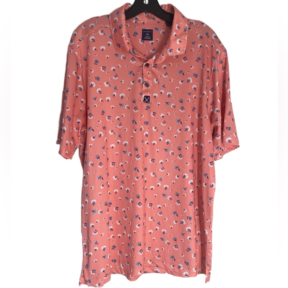 Con.struct Floral Pink‎ Flower Performance Men's XXL Golf Polo Shirt